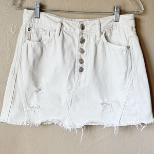 We The Free White Distressed Button Mini Skirt